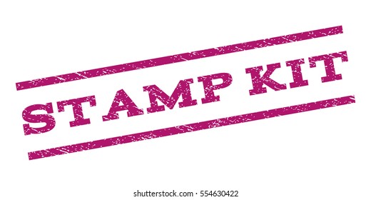 Stamp Kit watermark stamp. Text tag between parallel lines with grunge design style. Rubber seal stamp with unclean texture. Vector purple color ink imprint on a white background.