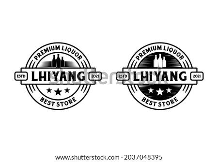 Stamp label badge circular round. Vintage liquor bottle logo design template inspiration 