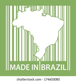 Stamp or label with bar code and text Made in Brazil, vector illustration