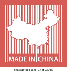 Stamp or label with bar code and text Made in China, vector illustration