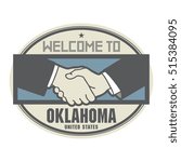 Stamp or label, business concept with handshake and the text Welcome to Oklahoma, United States of America inside, vector illustration