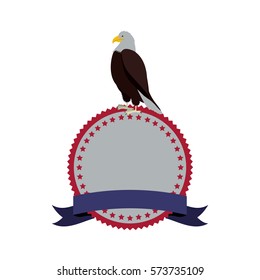stamp with label and eagle standing vector illustration