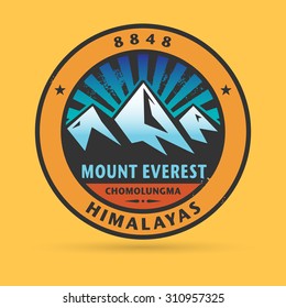 Stamp Or Label With The Mount Everest, Vector Illustration