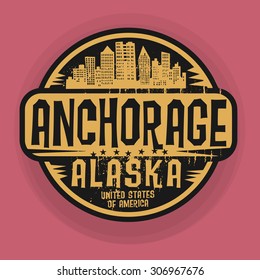 Stamp or label with name of Anchorage, Alaska, vector illustration