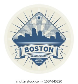 Stamp or label with name of Boston, Massachusetts, vector illustration