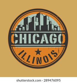 Stamp or label with name of Chicago, Illinois, vector illustration