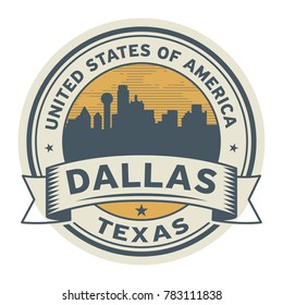 Stamp or label with name of Dallas, Texas, vector illustration