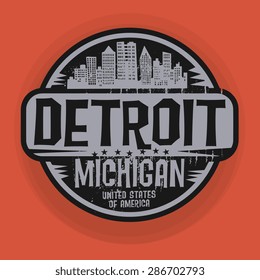 Stamp or label with name of Detroit, Michigan, vector illustration