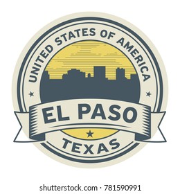 Stamp or label with name of El Paso, Texas, vector illustration