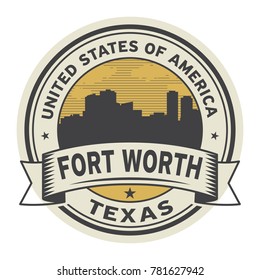 Stamp or label with name of Fort Worth, Texas, vector illustration