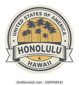 Stamp or label with name of Hawaii, Honolulu, USA, vector illustration