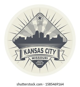 Stamp or label with name of Kansas City, Missouri, vector illustration