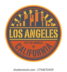 Stamp or label with name of Los Angeles, California, City of Angels, vector illustration