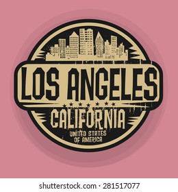 Stamp or label with name of Los Angeles, California, vector illustration