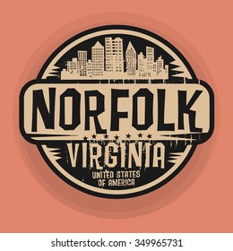 Stamp or label with name of Norfolk, Virginia, vector illustration