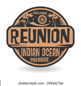 Stamp or label with the name of Reunion, Indian Ocean, vector illustration