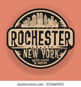 Stamp or label with name of Rochester, New York, vector illustration