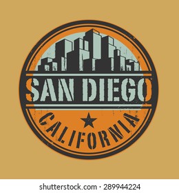 Stamp or label with name of San Diego, California, vector illustration