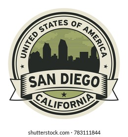 Stamp or label with name of San Diego, California, vector illustration