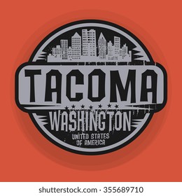 Stamp or label with name of Tacoma, Washington, vector illustration svg