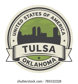 Stamp or label with name of Tulsa, Oklahoma, USA, vector illustration