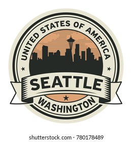 Stamp or label with name of Washington, Seattle, vector illustration