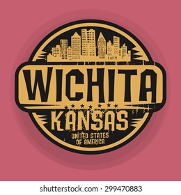 Stamp or label with name of Wichita, Kansas, vector illustration
