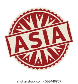 Stamp, label or tag business concept with the text Asia, vector illustration.