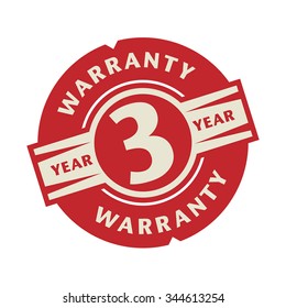 Stamp or label with the text 3 year warranty, vector illustration