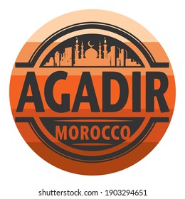 Stamp or label with text Agadir, Morocco inside, vector illustration