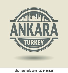 Stamp or label with text Ankara, Turkey inside, vector illustration