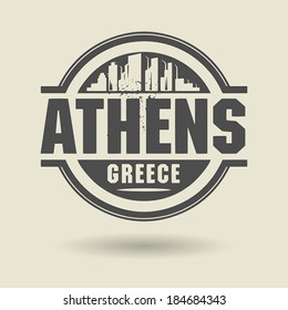 Stamp or label with text Athens, Greece inside, vector illustration