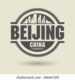 Stamp or label with text Beijing, China inside, vector illustration