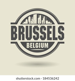 Stamp or label with text Brussels, Belgium inside, vector illustration