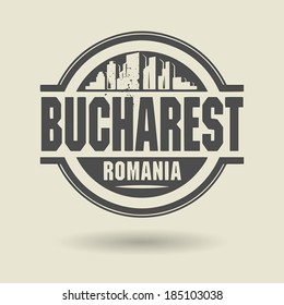 Stempel oder Etikett mit Text in Bukarest, Rumänien, innen, Vektorgrafik