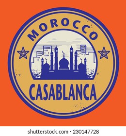 Stamp or label with text Casablanca, Morocco inside, vector illustration