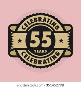 Stamp or label with the text Celebrating 55 years anniversary, vector illustration