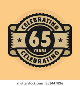 Stamp or label with the text Celebrating 65 years anniversary, vector illustration