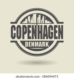 Stamp or label with text Copenhagen, Denmark inside, vector illustration