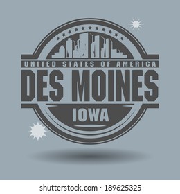 Stamp or label with text Des Moines, Iowa inside, vector illustration