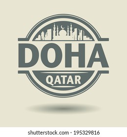 Stamp or label with text Doha, Qatar inside, vector illustration