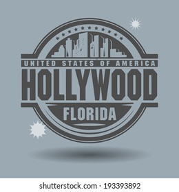 Stamp or label with text Hollywood, Florida inside, vector illustration