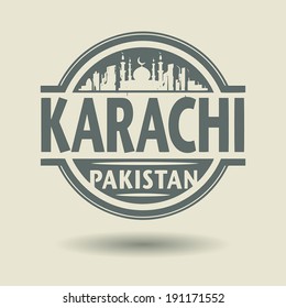 Stamp or label with text Karachi, Pakistan inside, vector illustration