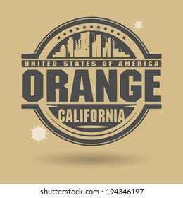 Stamp or label with text Orange, California inside, vector illustration