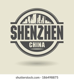 Stamp or label with text Shenzhen, China inside, vector illustration