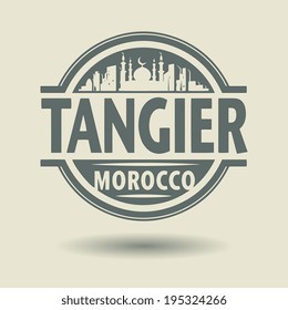 Stamp or label with text Tangier, Morocco inside, vector illustration