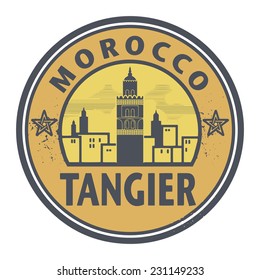 Stamp or label with text Tangier, Morocco inside, vector illustration 