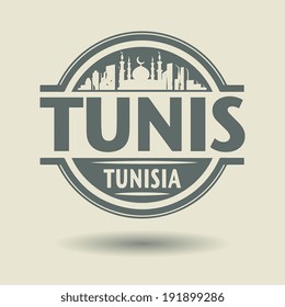 Stamp or label with text Tunis, Tunisia inside, vector illustration