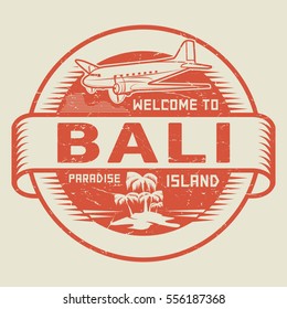 Stamp or label with the text Welcome to Bali, Paradise island, vector illustration.