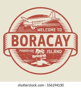 Stamp or label with the text Welcome to Boracay, Paradise island, vector illustration